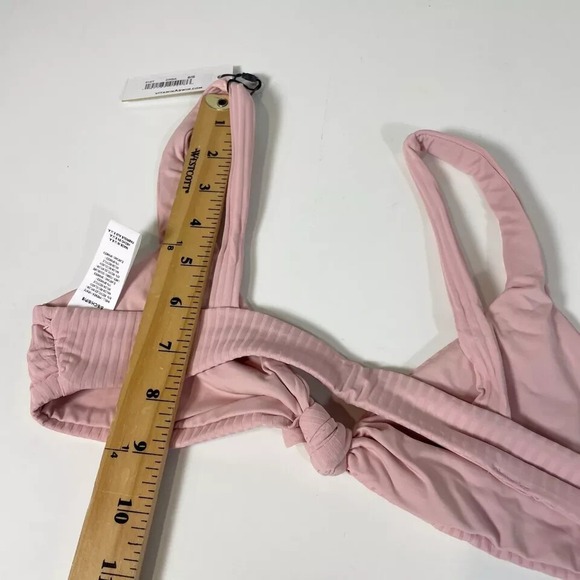 Vitamin A Lou Triangle Bikini Swim Top Size S Pink Bow Eco Ribbed Summer NWT - Picture 6 of 6